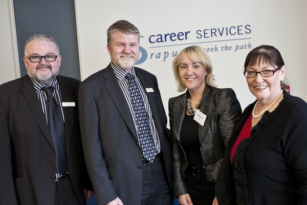 L-R, Dale Bailey (Career Services' Area Manager, Northern), Lester Oakes (Career Services' Chief Executive), Nikki Kaye (MP, Auckland Central), Janet Oakes (Career Services' General Manager, Operations)